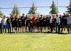 Foto de Simeone con sus ayudantes al terminar la rueda de Prensa previa al partido del Mallorca